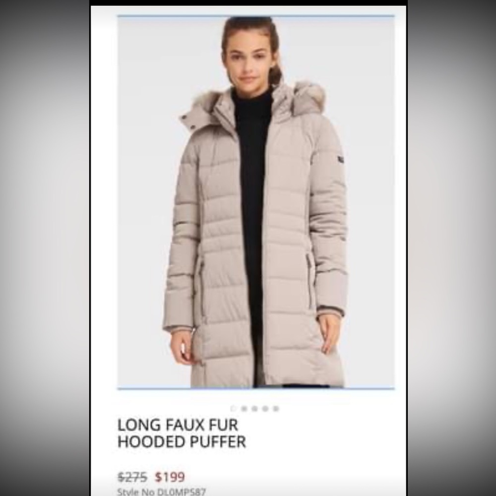 Brand New NO TAGS DKNY Long Faux Hooded Puffer Women’s Jacket - Coat Size Small